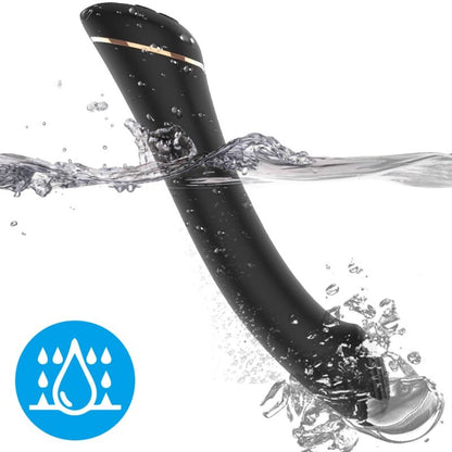Vibrador ARMONY de silicone preto com cabeça plana, 9 modos de vibração e recarregável via USB.