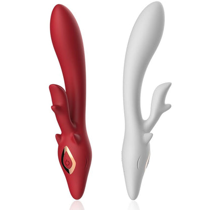 Vibrador Coelho ARMONY Curvado Vermelho em silicone macio, com estimulador clitoriano