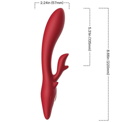 Vibrador Coelho ARMONY Curvado Vermelho em silicone macio, com estimulador clitoriano