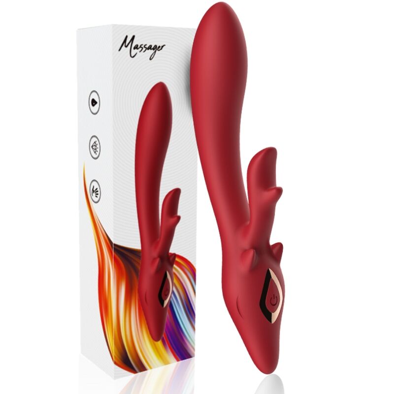 Vibrador Coelho ARMONY Curvado Vermelho em silicone macio, com estimulador clitoriano