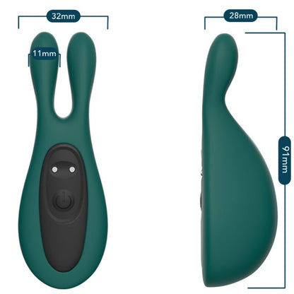 Vibrador Coelho ARMONY Destacável Verde mostrando o design ergonómico, estimulador clitoriano e material de silicone seguro.
