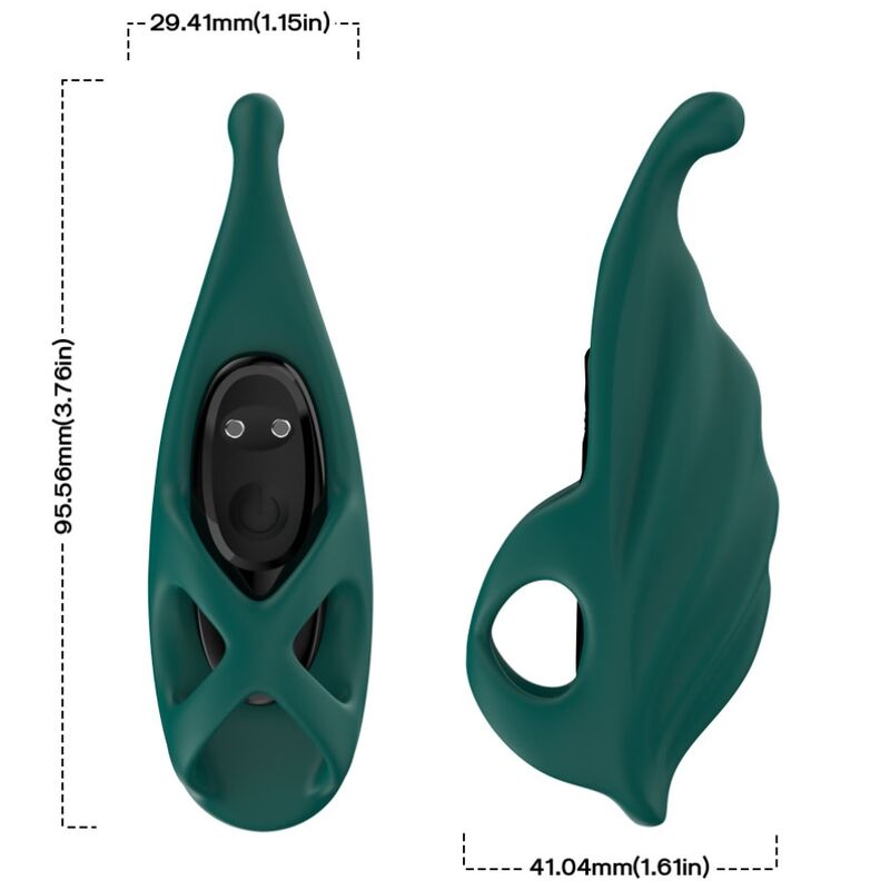 Close-up do ARMONY Estimulador de Dedo e Vibrador Bala Verde, destacando o design ergonómico e a bala removível.
