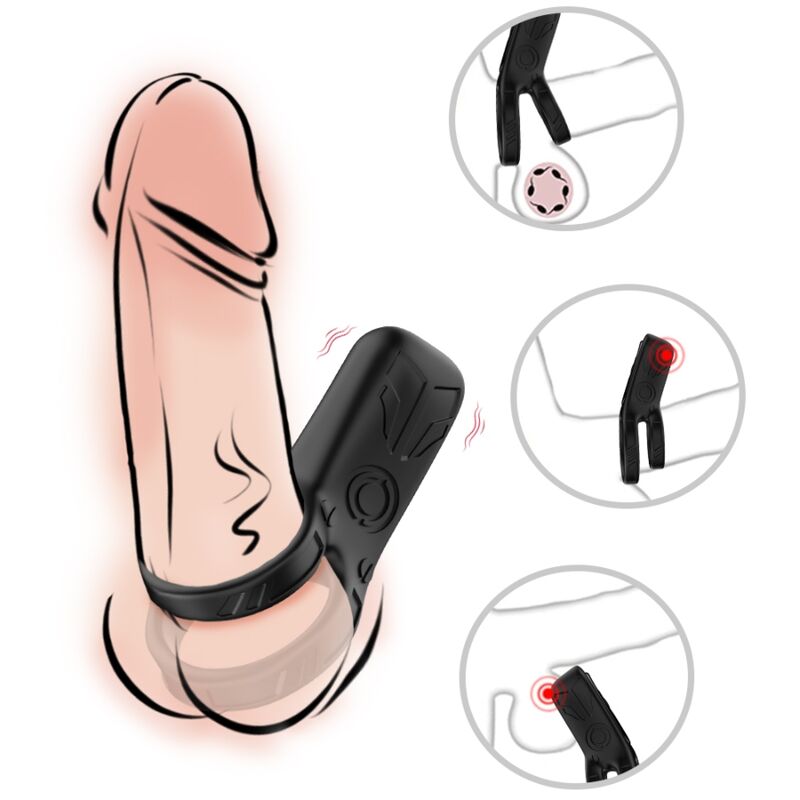 Vibrador de anel duplo ARMONY preto em silicone médico com 9 modos de vibração.