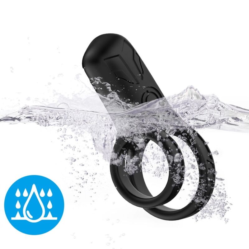 Vibrador de anel duplo ARMONY preto em silicone médico com 9 modos de vibração.