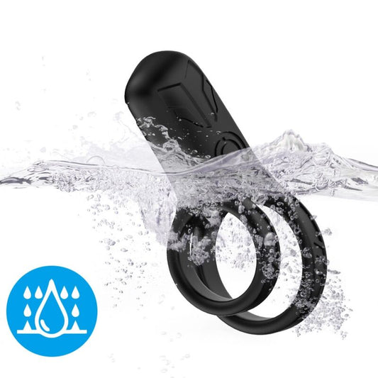 Vibrador de anel duplo ARMONY preto em silicone médico com 9 modos de vibração.