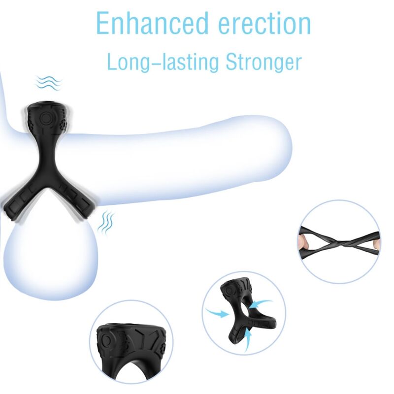 Anel vibratório multiposição ARMONY preto em silicone premium, com 9 modos de vibração