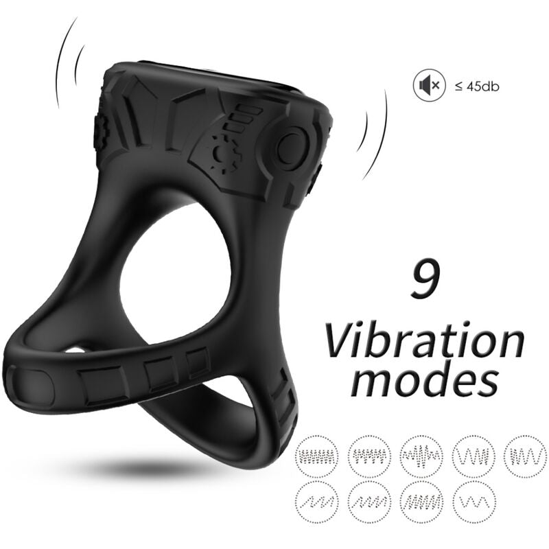 Anel vibratório multiposição ARMONY preto em silicone premium, com 9 modos de vibração