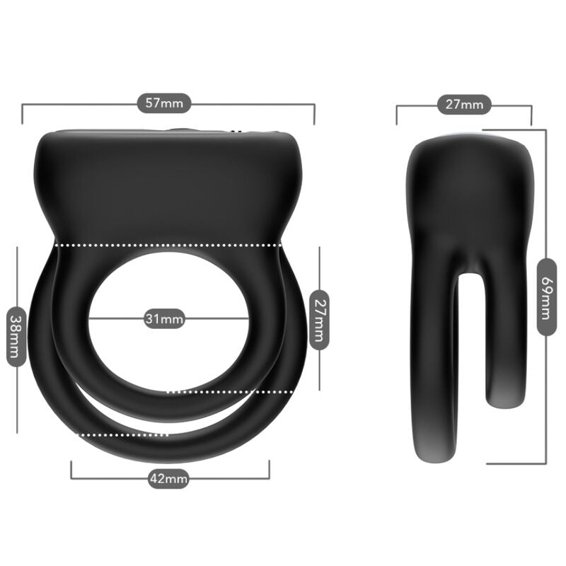 Close-up of the ARMONY Vibrador de Anel Duplo Preto com 9 Modos de Vibração, showing its sleek design and features.