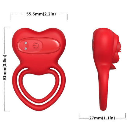 Close-up do ARMONY Anel Vibratório Coração Vermelho, mostrando seu design ergonômico e material de silicone.