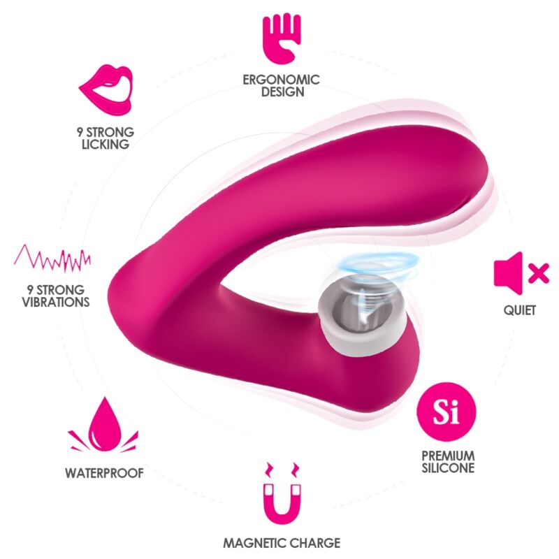 ARMONY Vibrador Curvo Clitoriano Secretkiss Fúcsia, mostrando o design ergonómico e a ponta de estimulação por sucção.