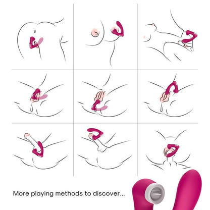 ARMONY Vibrador Curvo Clitoriano Secretkiss Fúcsia, mostrando o design ergonómico e a ponta de estimulação por sucção.