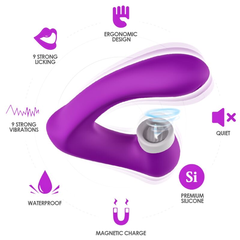 Close-up do ARMONY SecretKiss Vibrador Curvo e Estimulador Clitoriano de Sucção Roxo, destacando seu design ergonômico e material de silicone.