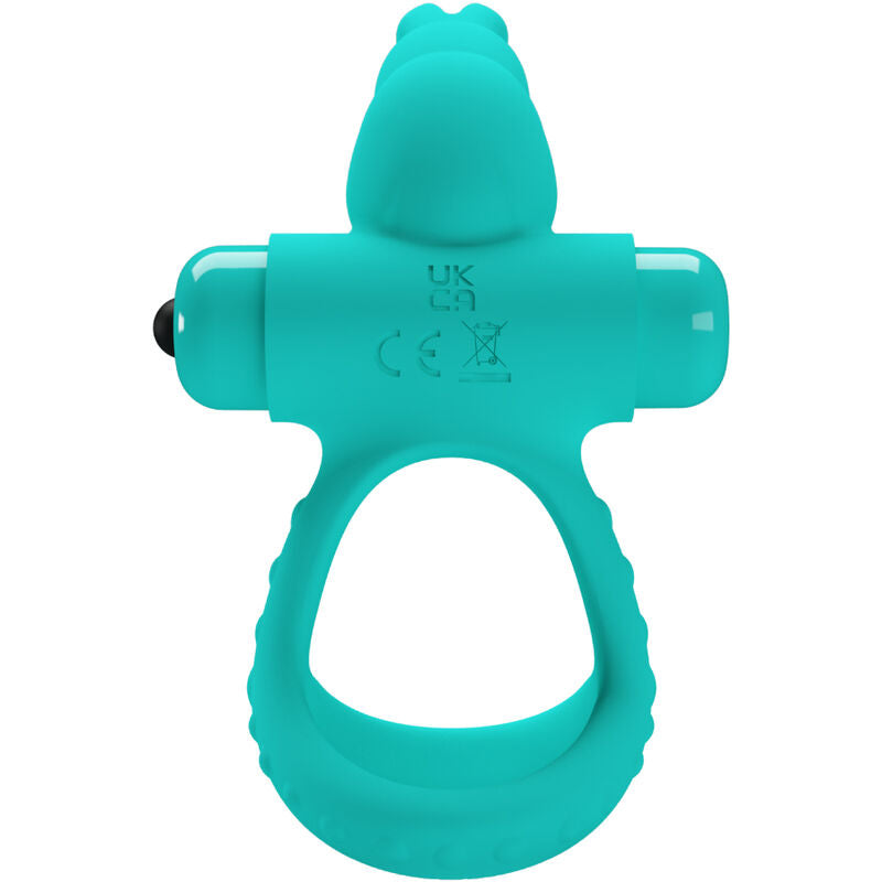 Anel Vibrador PRETTY LOVE Figgy Coelho Verde de silicone com estimulador clitoriano e 10 funções de vibração.