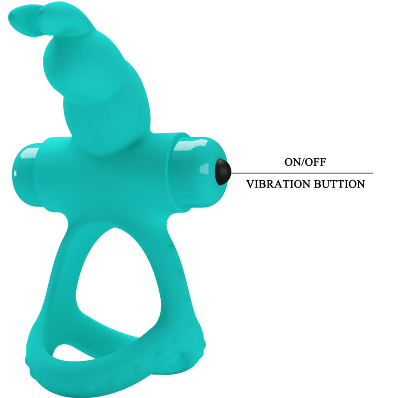 Anel Vibrador PRETTY LOVE Figgy Coelho Verde de silicone com estimulador clitoriano e 10 funções de vibração.
