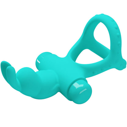 Anel Vibrador PRETTY LOVE Figgy Coelho Verde de silicone com estimulador clitoriano e 10 funções de vibração.