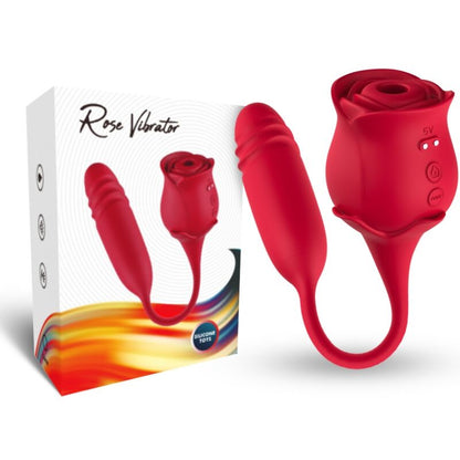 Close-up do ARMONY Sugador de Clitóris e Vibrador Rosa, mostrando seu design ergonômico e formato de rosa com a cauda vibratória.