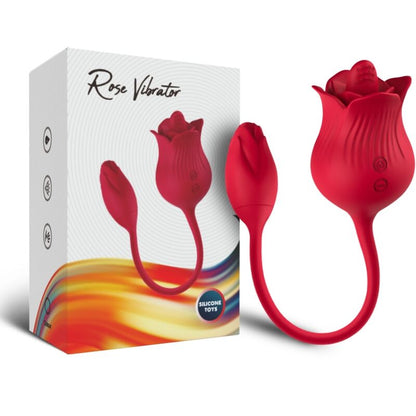 Close-up of the ARMONY Vibrador Aspirador Clitoriano Rosa com Cauda Vibratória, showing its rose shape and silicone texture.