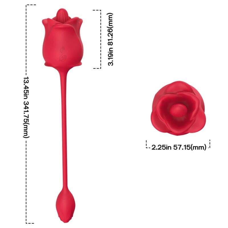 Close-up do ARMONY Estimulador de Sucção e Vibrador 2 em 1 Rosa, mostrando o design de rosa e a cauda vibratória.