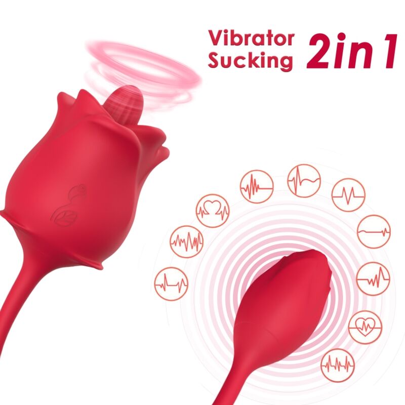 Close-up do ARMONY Estimulador de Sucção e Vibrador 2 em 1 Rosa, mostrando o design de rosa e a cauda vibratória.