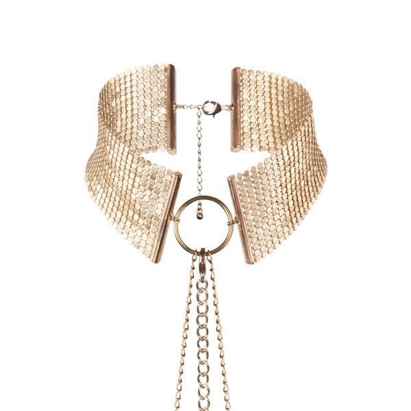 Detalhe do BIJOUX Désir Métallique Colar Metálico Dourado Ajustável, destacando a malha e corrente.