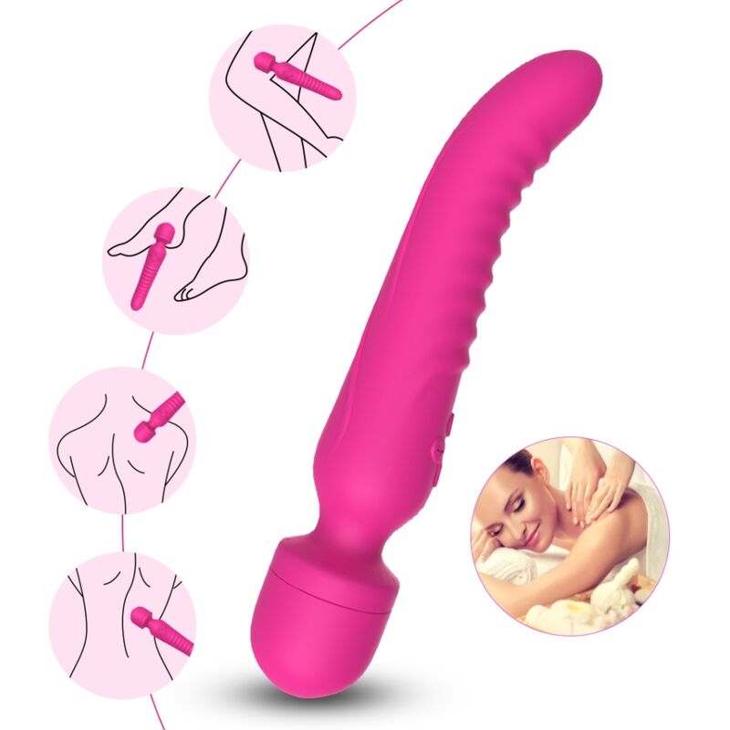 Close-up do Vibrador Massageador de Calor ARMONY Fúcsia, destacando seu design ergonômico e material de silicone.