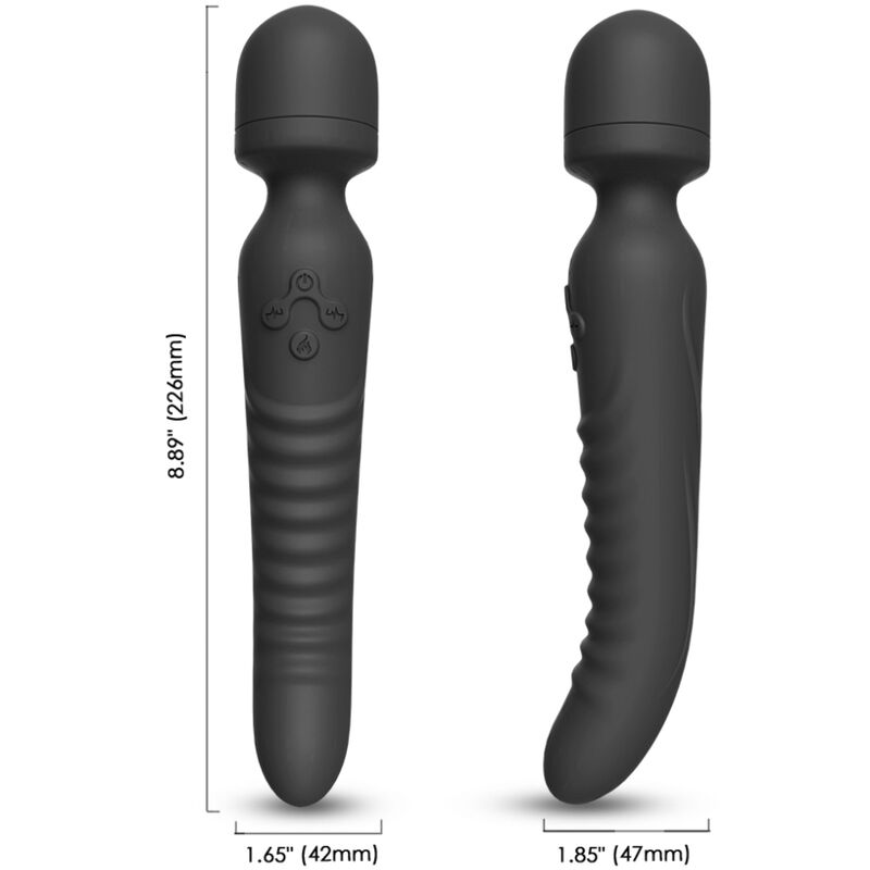 Close-up do ARMONY Vibrador Massageador com Aquecimento Preto, mostrando seu design ergonómico e material de silicone.