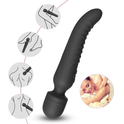 Close-up do ARMONY Vibrador Massageador com Aquecimento Preto, mostrando seu design ergonómico e material de silicone.