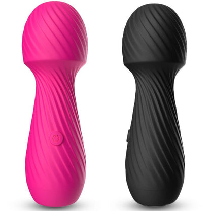 Close-up do vibrador massageador ARMONY Dazzle fúcsia, destacando seu design ergonômico e material de silicone.