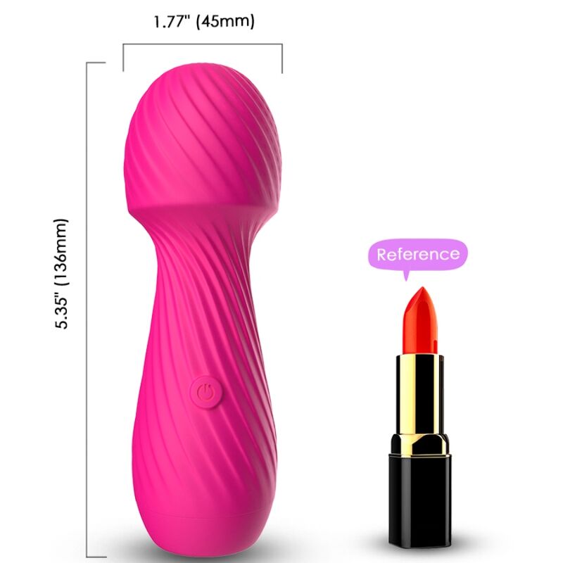 Close-up do vibrador massageador ARMONY Dazzle fúcsia, destacando seu design ergonômico e material de silicone.
