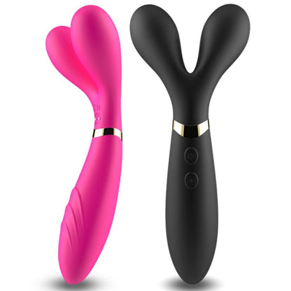 Close-up do Massageador Y-Wand Vibrador ARMONY com Cabeça Dupla em Preto, mostrando seu design ergonómico e material de silicone.