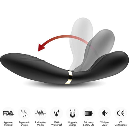 Close-up do Massageador Y-Wand Vibrador ARMONY com Cabeça Dupla em Preto, mostrando seu design ergonómico e material de silicone.