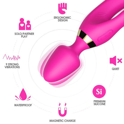 Close-up do ARMONY Vibrador Coelho Fúcsia, mostrando o design ergonómico para estimulação G e Clitóris.