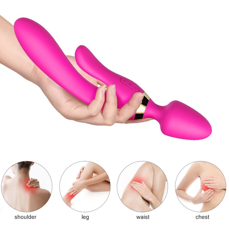 Close-up do ARMONY Vibrador Coelho Fúcsia, mostrando o design ergonómico para estimulação G e Clitóris.