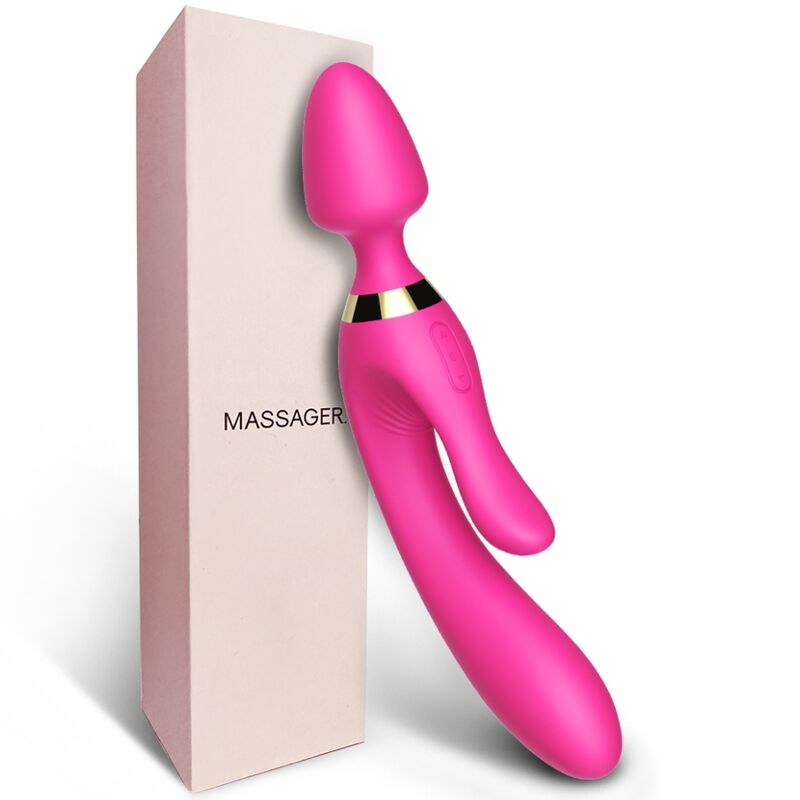 Close-up do ARMONY Vibrador Coelho Fúcsia, mostrando o design ergonómico para estimulação G e Clitóris.