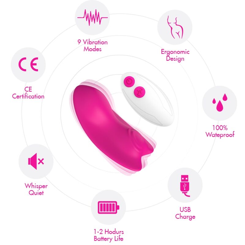 Vista detalhada da Calça Vibradora ARMONY Butterfly Wearable Rosa com Controle Remoto.
