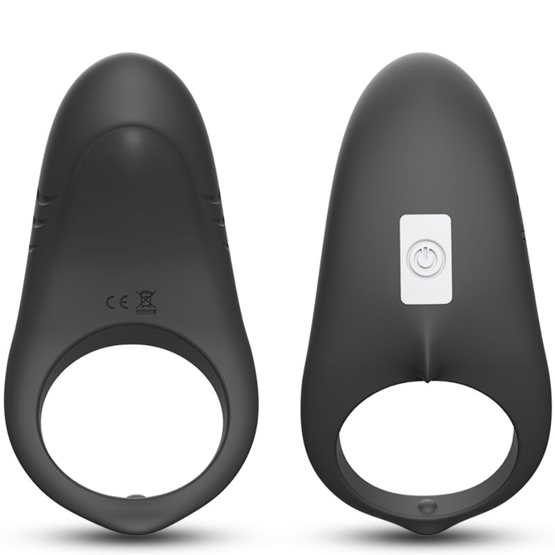 ARMONY Anel Vibrador Shark para Casais com Controle Remoto, detalhe do design ergonómico em silicone preto.