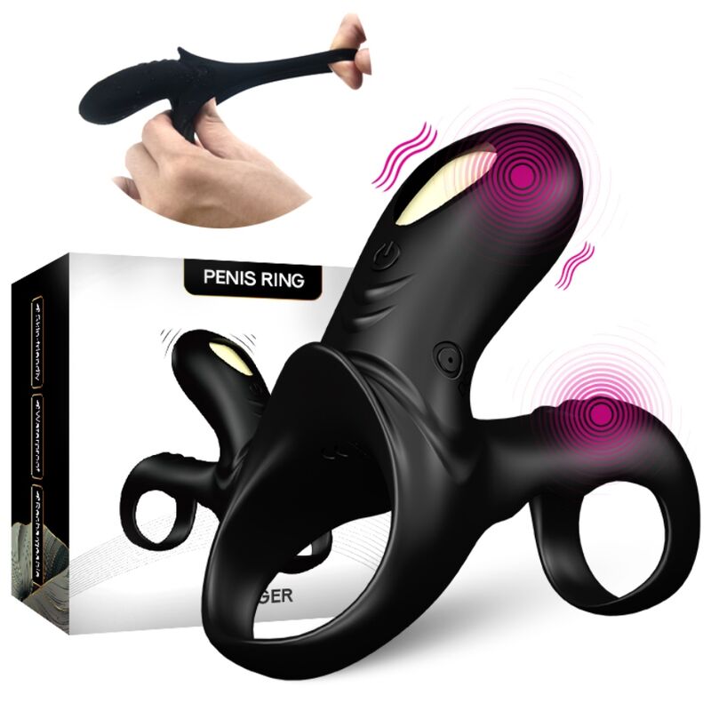 Close-up of the ARMONY Anel Vibrador Duplo Ranger Para Casais Preto showing its design and features.