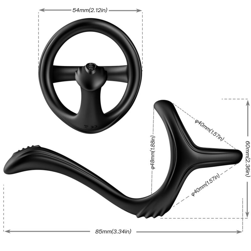 Anel Peniano Duplo ARMONY de silicone preto, mostrando seu design ergonômico e anéis duplos.