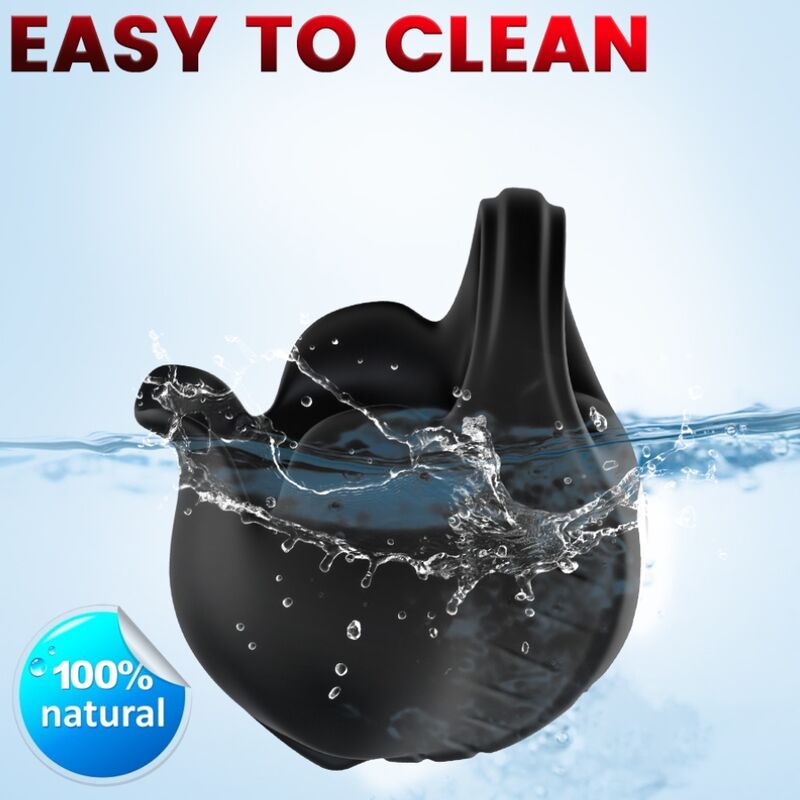 Anel Vibrador Peniano ARMONY com Controlo Remoto em silicone preto, mostrando o design e botões.