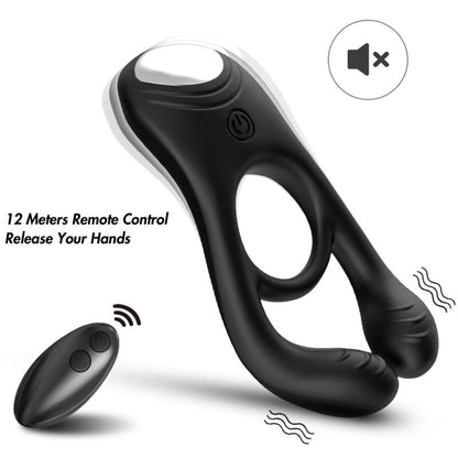 Anel Vibrador Duplo ARMONY Veyron para Casais com Controle Remoto em preto, mostrando design ergonómico e botões de controlo.