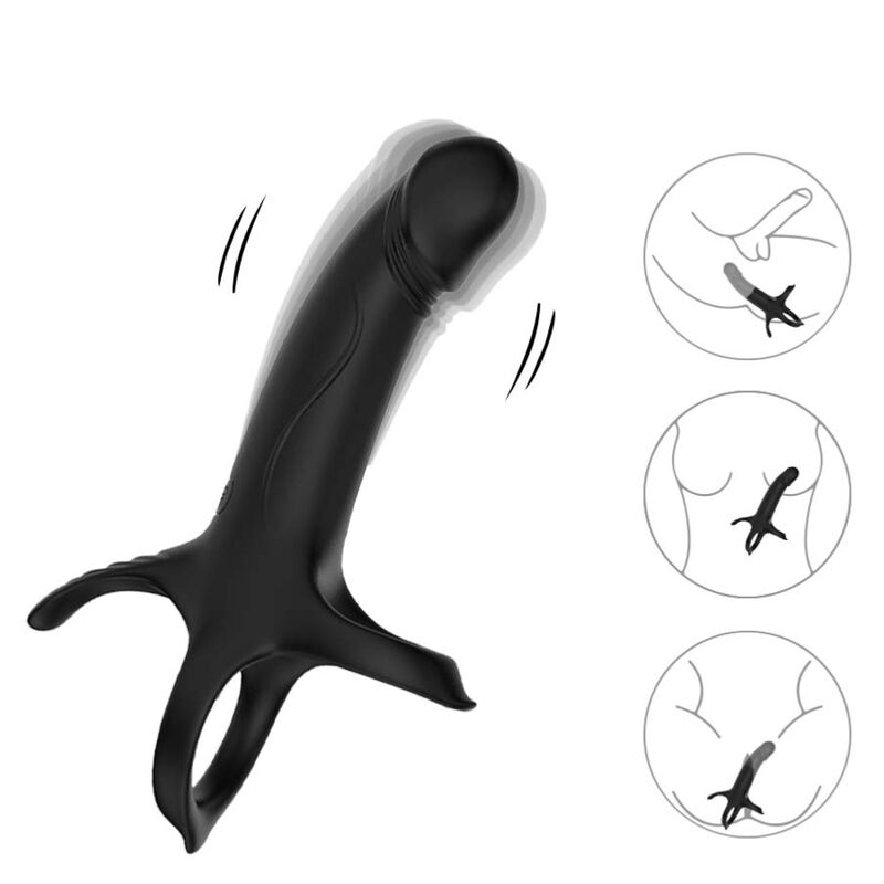 Anel peniano vibrador ARMONY preto com controle remoto, mostrando o design ergonômico e a textura de silicone.
