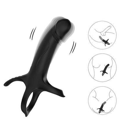 Anel peniano vibrador ARMONY preto com controle remoto, mostrando o design ergonômico e a textura de silicone.