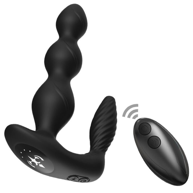 Close-up of the ARMONY Vibrador e Plug Anal MANFUN com Controle Remoto Preto showing its texture and features.