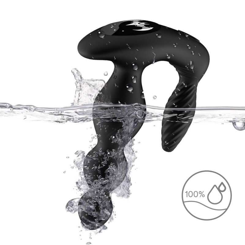 Close-up of the ARMONY Vibrador e Plug Anal MANFUN com Controle Remoto Preto showing its texture and features.