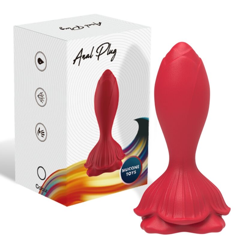 Close-up do Vibrador e Plug Anal ARMONY rosa e vermelho com controle remoto, destacando seu design ergonômico e material de silicone.