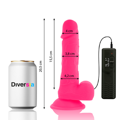 Vibrador flexível Diversia rosa com controlo remoto, mostrando a sua forma ergonómica e base com ventosa.