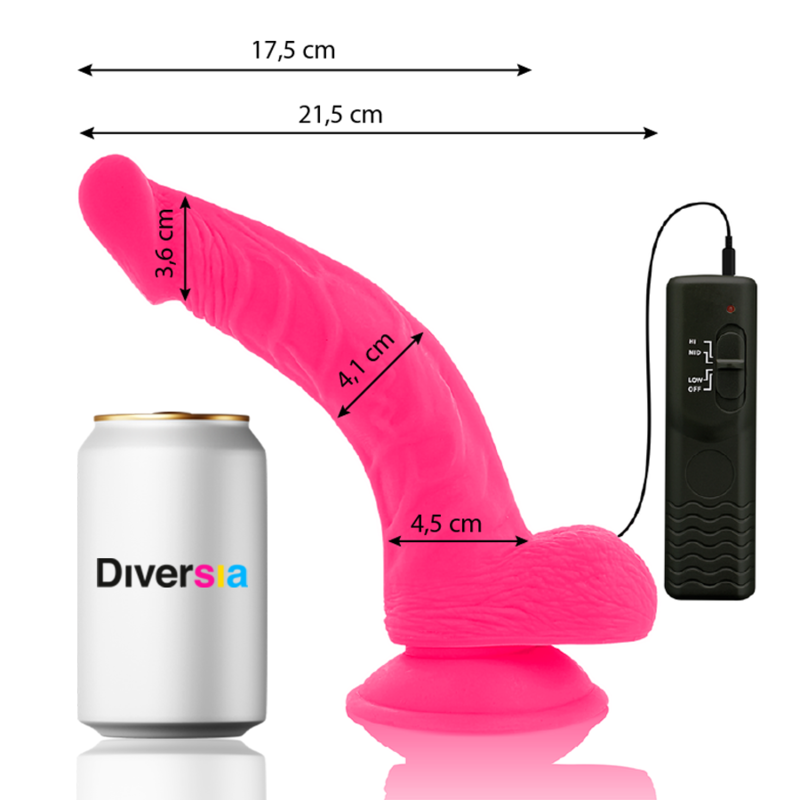 Detalhe do DIVERSIA Vibrador Flexível com Cabo Rosa 21.5 cm, mostrando sua cor e design.