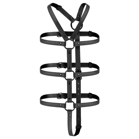 Arnês ajustável para torso e braços FETISH SUBMISSIVE, feito em couro vegano, ideal para BDSM.