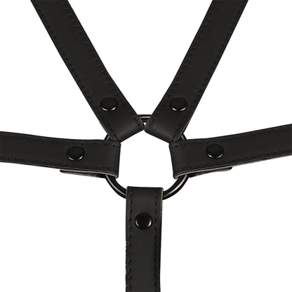 Arnês ajustável para torso e braços FETISH SUBMISSIVE, feito em couro vegano, ideal para BDSM.
