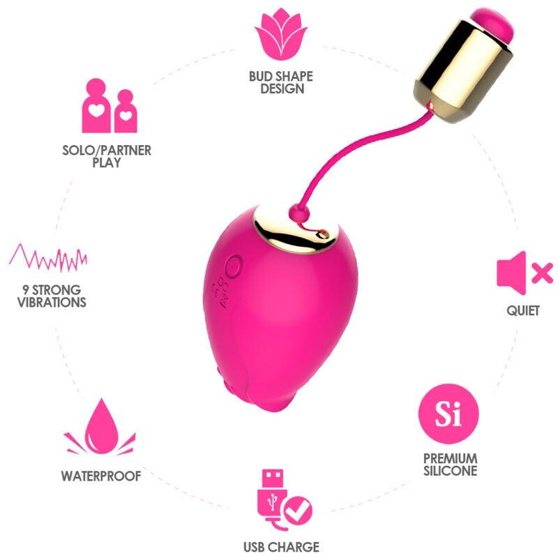 ARMONY Vibrador de Ovo Mandala G-Spot com Controle Remoto Fúcsia, mostrando o design ergonómico e a cor vibrante.